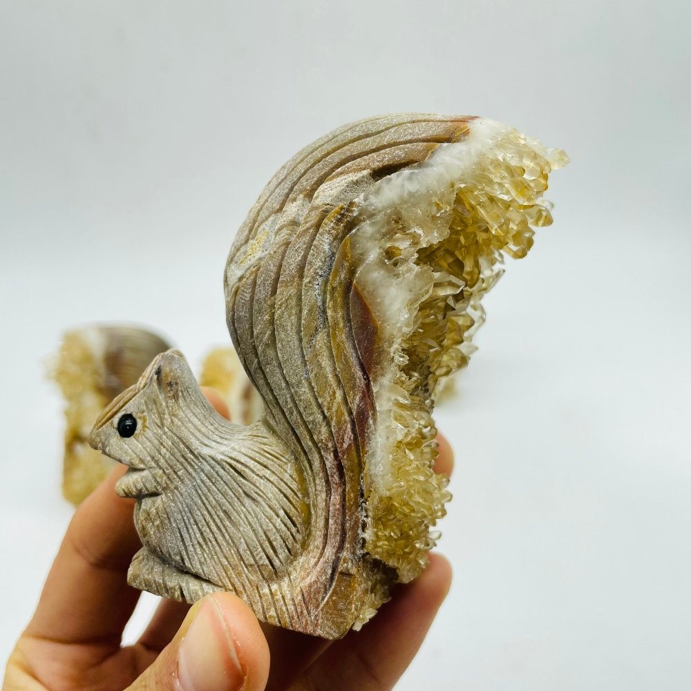 4 Pieces Cute Tangerine Orange Quartz Cluster Squirrel Carving -Wholesale Crystals