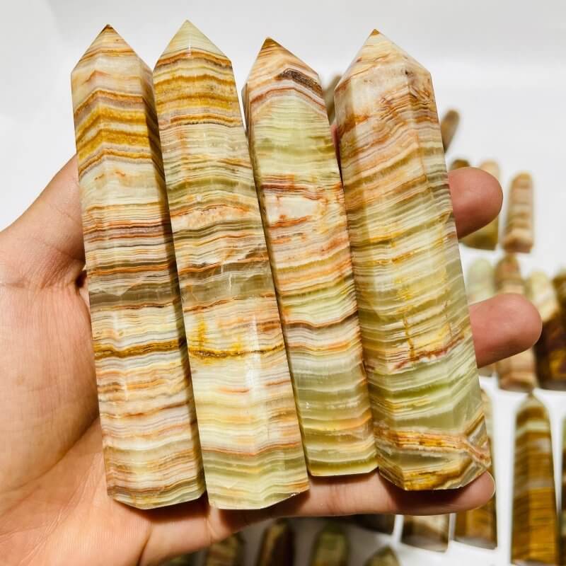 83 Pieces Yellow Stripe Afghanistan Jade Points 2.3-5.1in Closeout -Wholesale Crystals