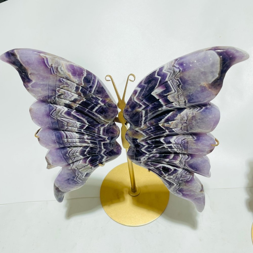 5 Pairs Large High Quality Chevron Amethyst Butterfly Carving With Stand -Wholesale Crystals