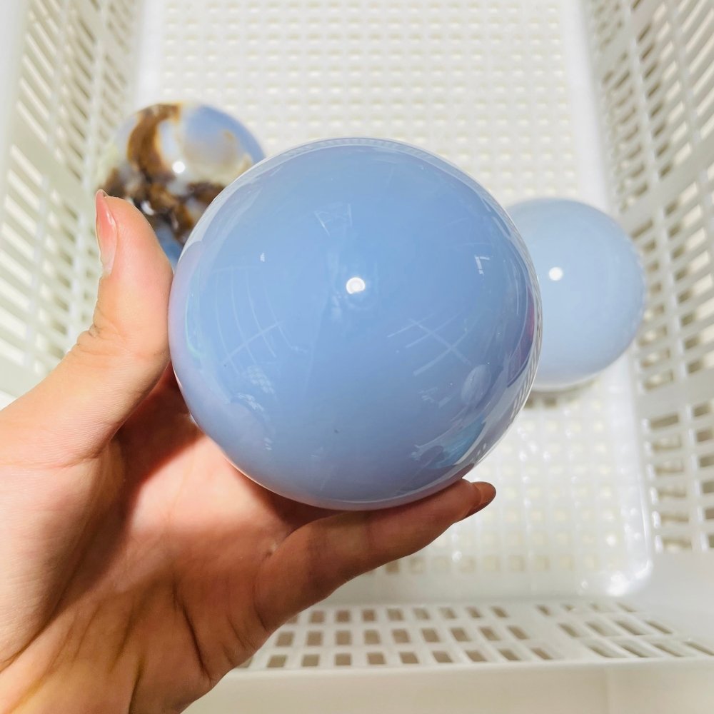 5 Pieces Blue Chalcedony Spheres -Wholesale Crystals