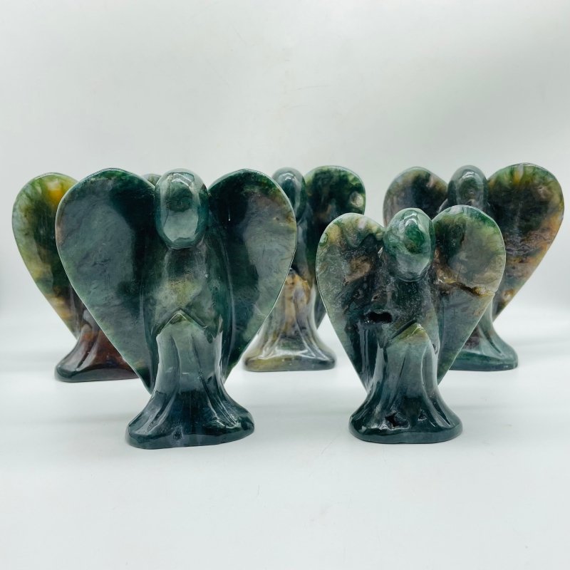 5 Pieces Large Moss Agate Angel Carving -Wholesale Crystals