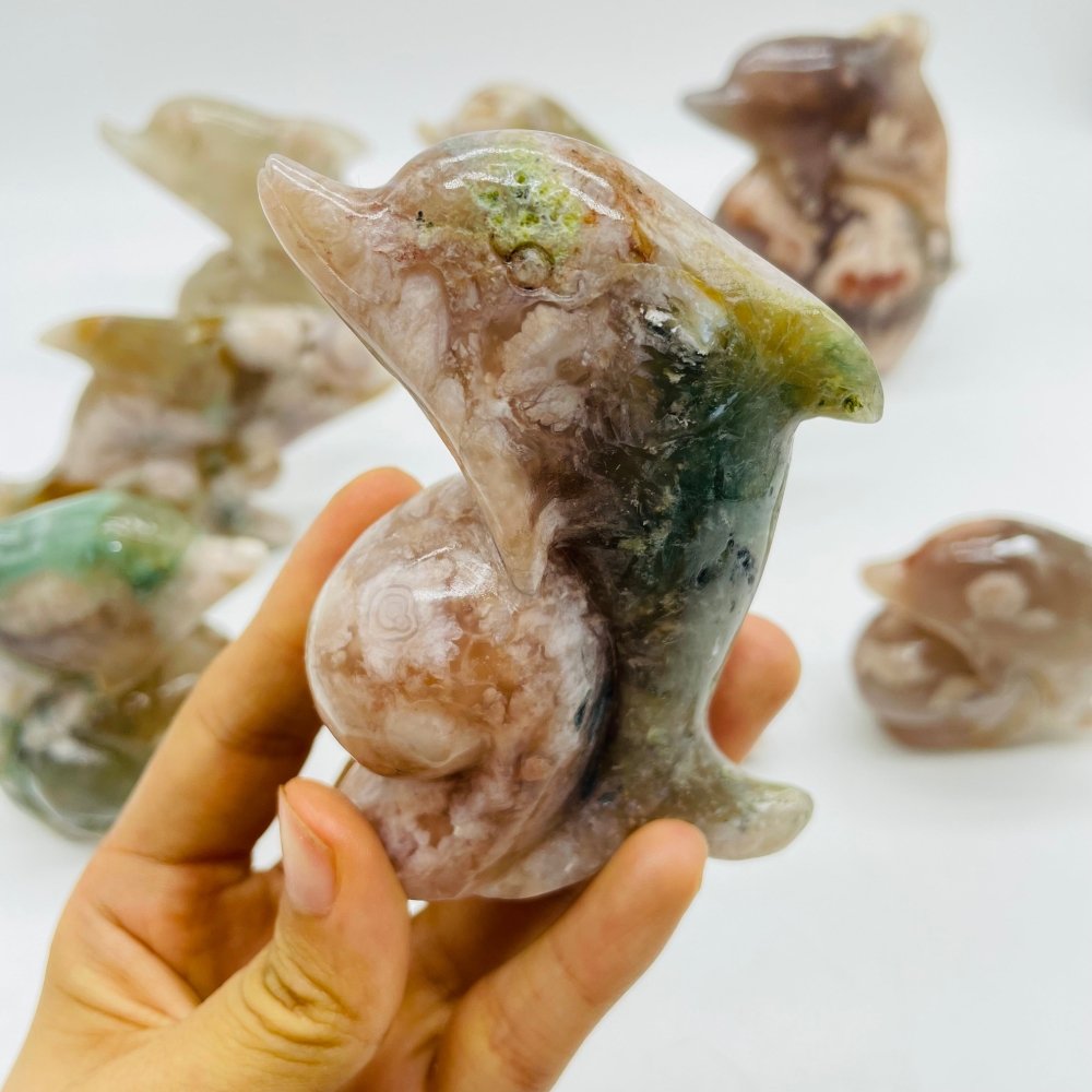 9 Pieces Sakura Flower Agate Dolphin Carving -Wholesale Crystals