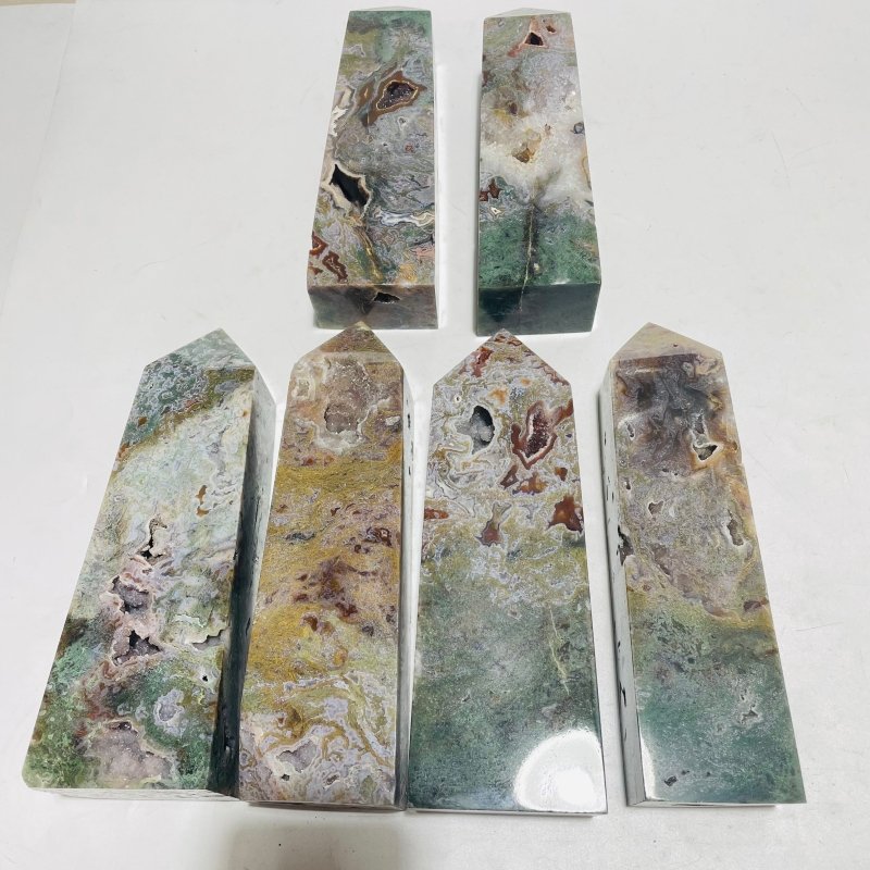 6 Pieces Beautiful Geode Druzy Ocean Jasper Large Tower -Wholesale Crystals