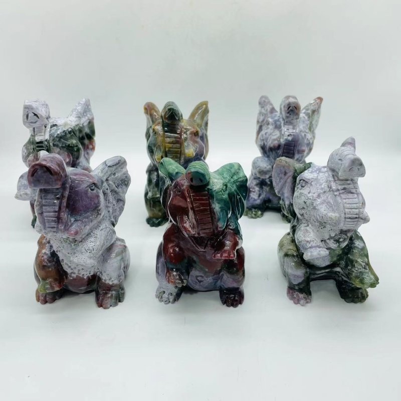 6 Pieces Large Ocean Jasper Elephant Carving -Wholesale Crystals