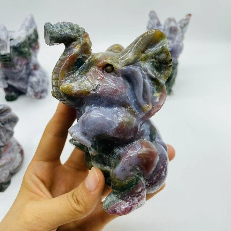 6 Pieces Large Ocean Jasper Elephant Carving -Wholesale Crystals