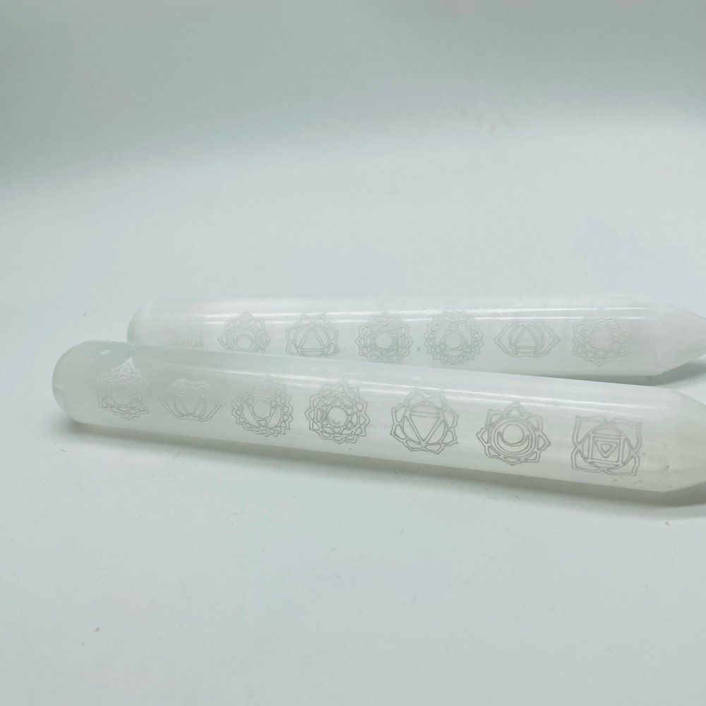 7 Chakras Selenite Massage Wands Round Wholesale -Wholesale Crystals