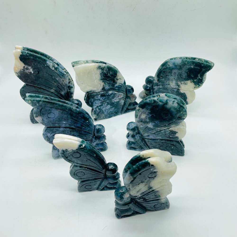 7 Pieces Moss Agate Butterfly Fairy Carving -Wholesale Crystals