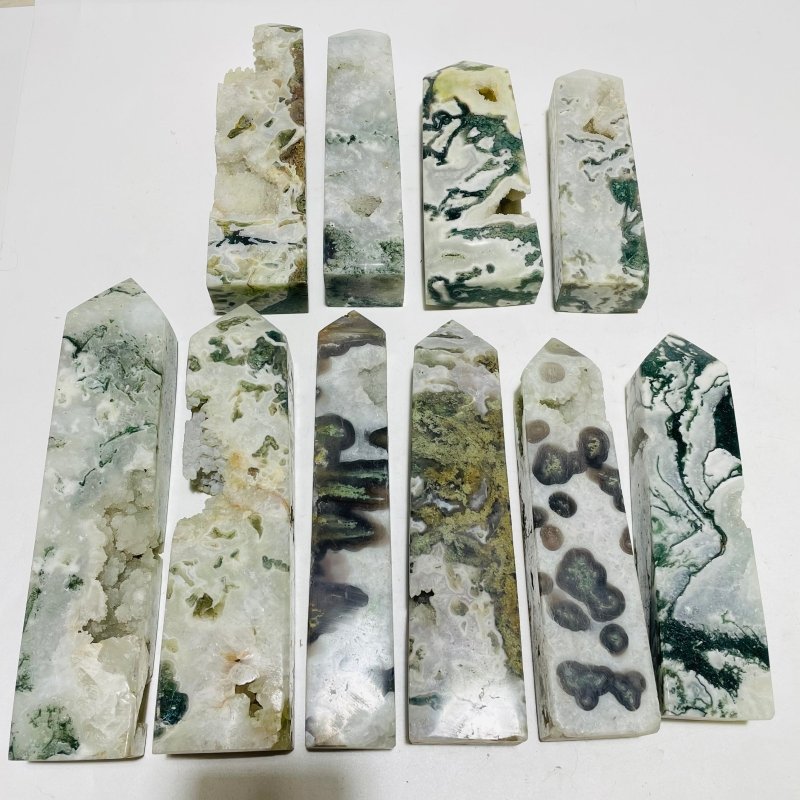 10 Pieces Large Moss Agate Druzy Four-Sided Points -Wholesale Crystals
