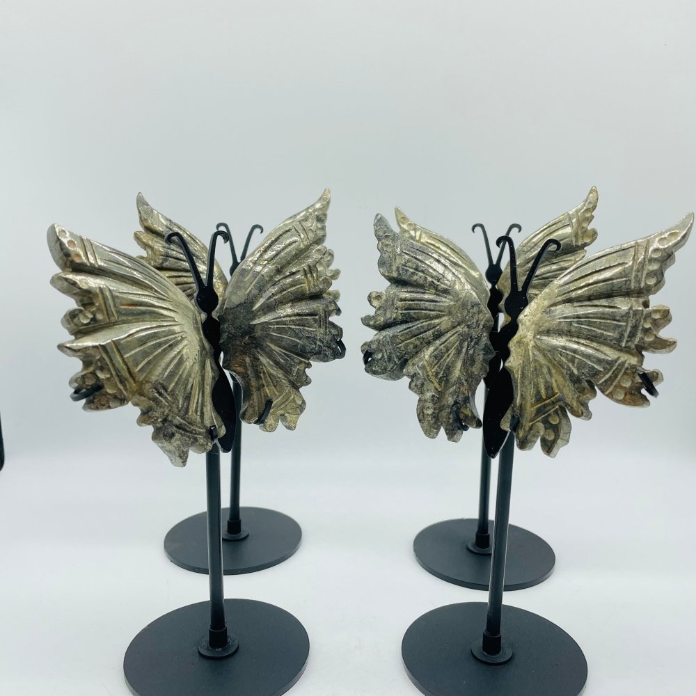4 Pairs High Quality Pyrite Butterfly Carving With Stand -Wholesale Crystals