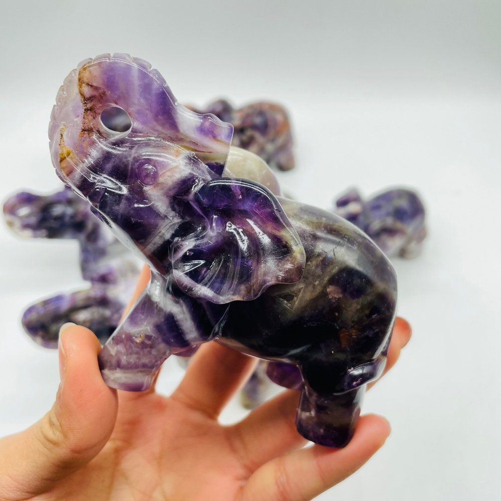 8 Pieces Beautiful Chevron Amethyst Elephant Carving -Wholesale Crystals