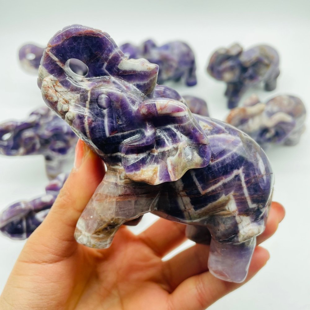 8 Pieces Beautiful Large Chevron Amethyst Elephant Carving -Wholesale Crystals