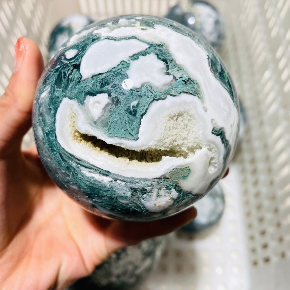 8 Pieces Large Geode Druzy Moss Agate Spheres -Wholesale Crystals