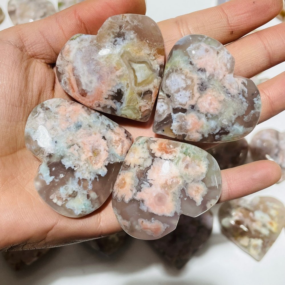 91 Pieces High Quality Sakura Flower Agate Heart -Wholesale Crystals