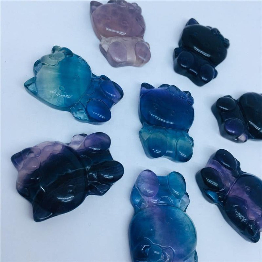 Colorful Rainbow Fluorite Crystal Hello Kitty -Wholesale Crystals