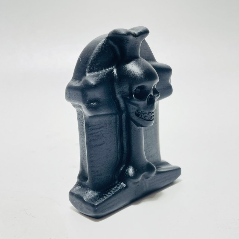 Black Obsidian Tombstone Skull Cross Carving Wholesale -Wholesale Crystals