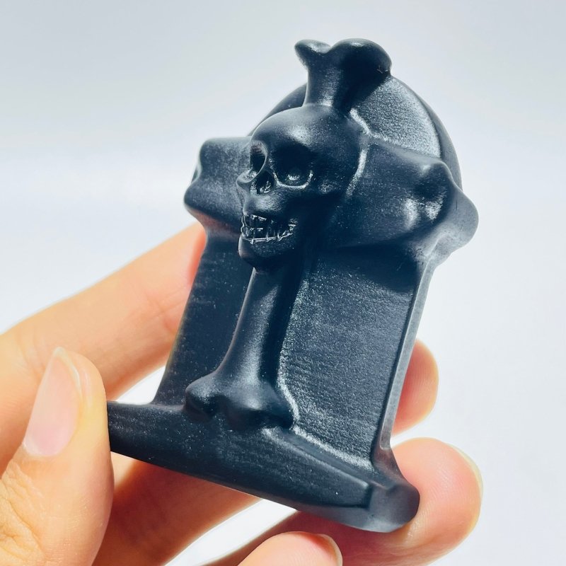 Black Obsidian Tombstone Skull Cross Carving Wholesale -Wholesale Crystals