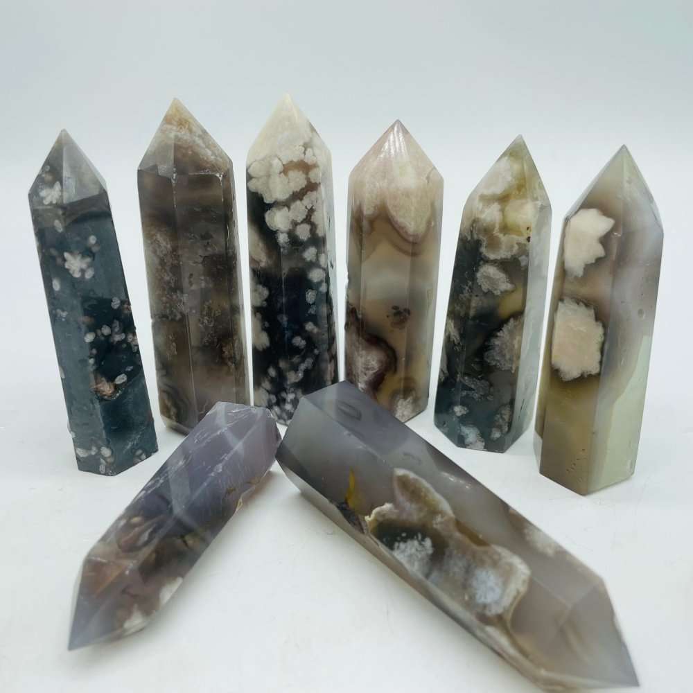 Black Sakura Flower Agate Tower Point Crystal Wholesale -Wholesale Crystals