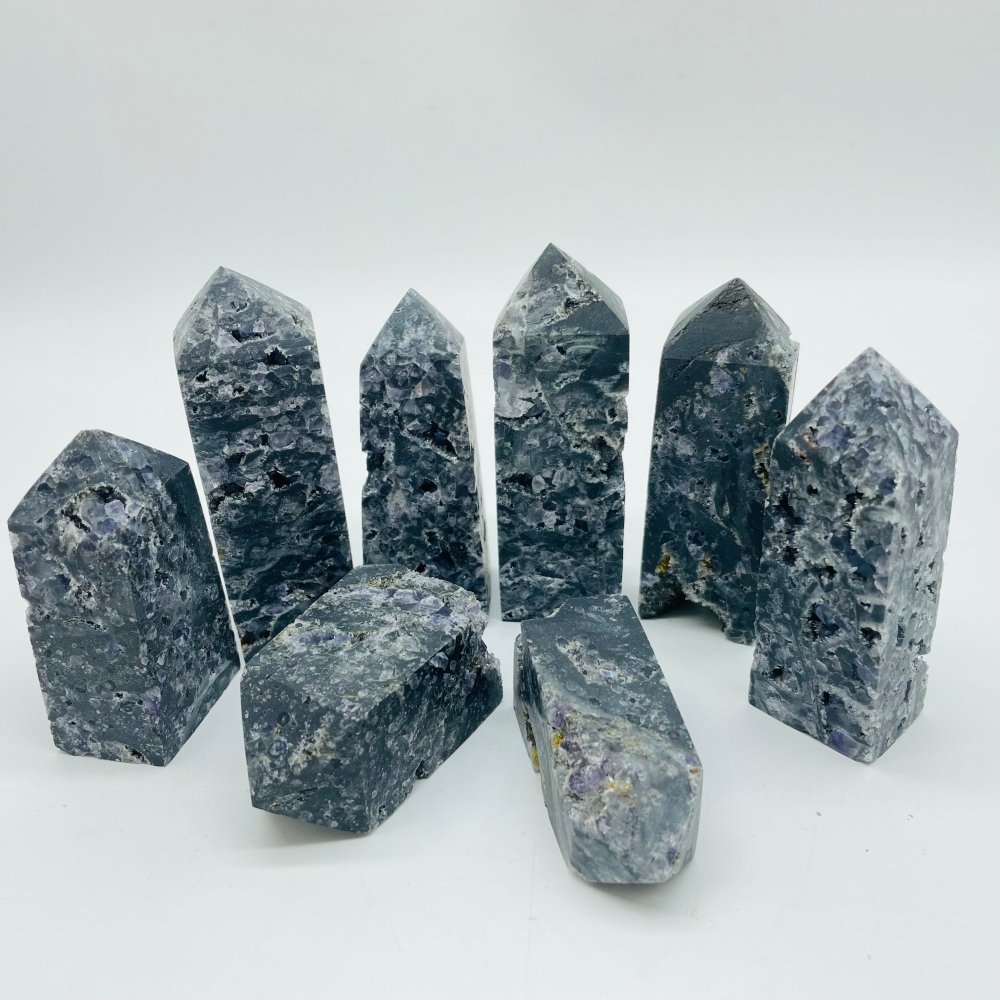 Black Sphalerite Geode Quartz Mixed Purple Fluorite Four-Sided Tower Point Wholesale -Wholesale Crystals