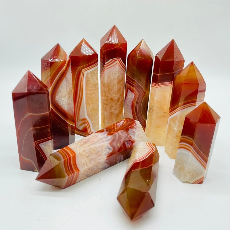 Carnelian Stripe Agate Mixed Clear Quartz Points Wholesale -Wholesale Crystals