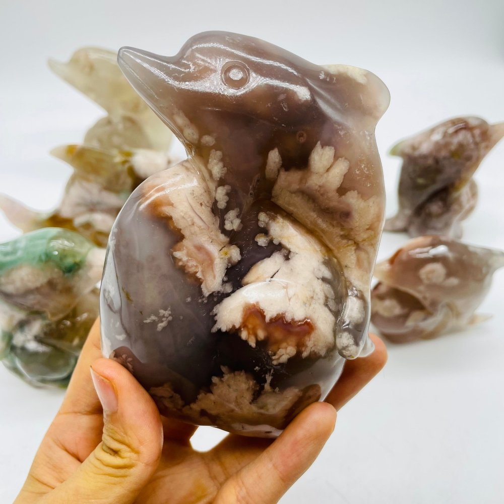 9 Pieces Sakura Flower Agate Dolphin Carving -Wholesale Crystals