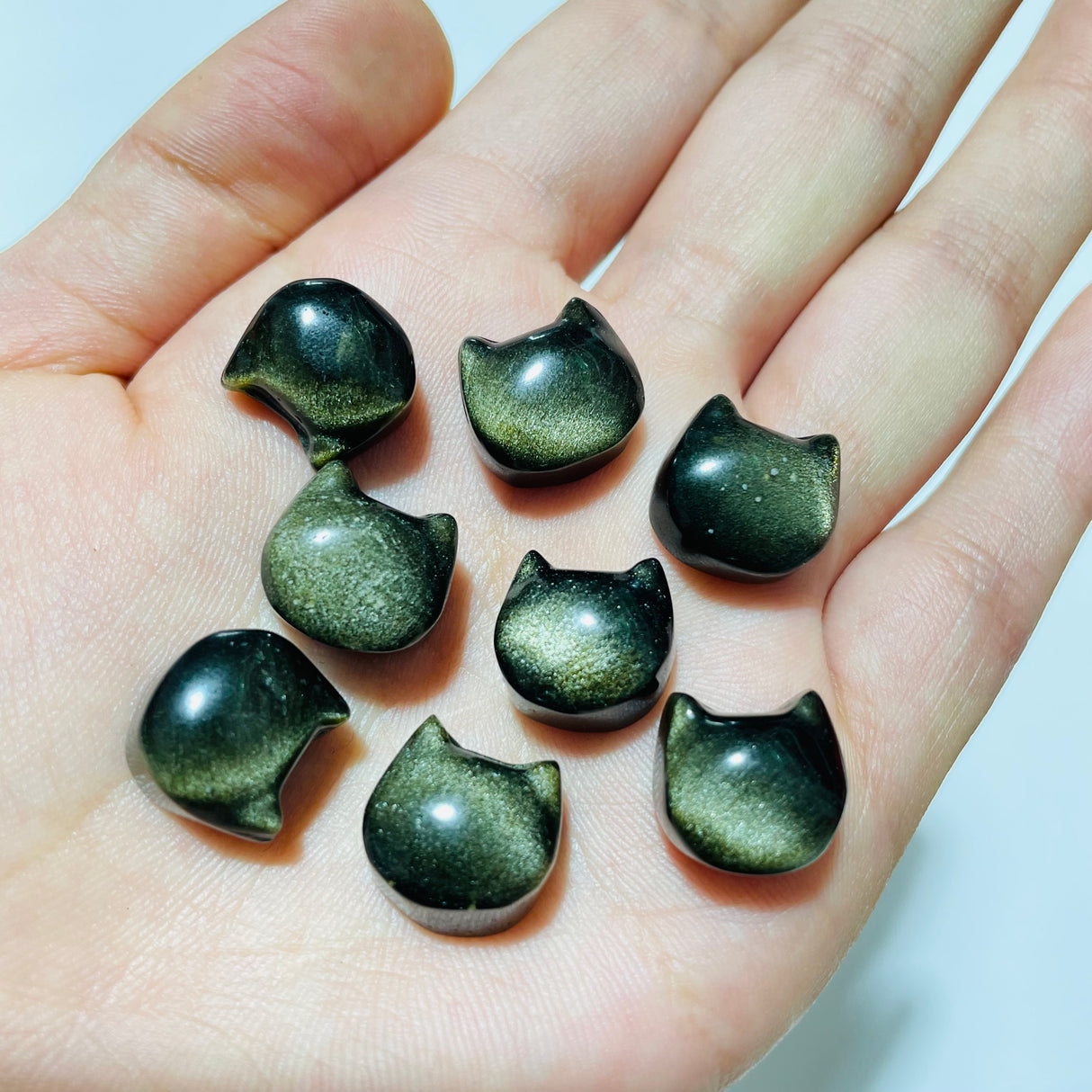 Mini Gold&Silver Sheen Obsidian Cat Head Shape Carving Wholesale -Wholesale Crystals