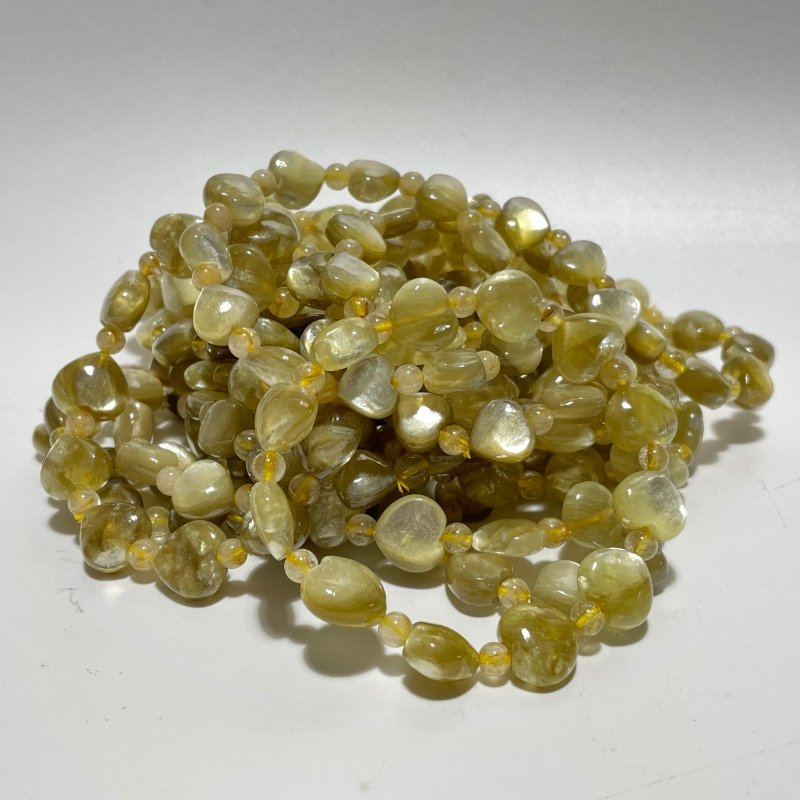 Gold Mica Heart With Gold Rutile Bead Bracelet Wholesale -Wholesale Crystals