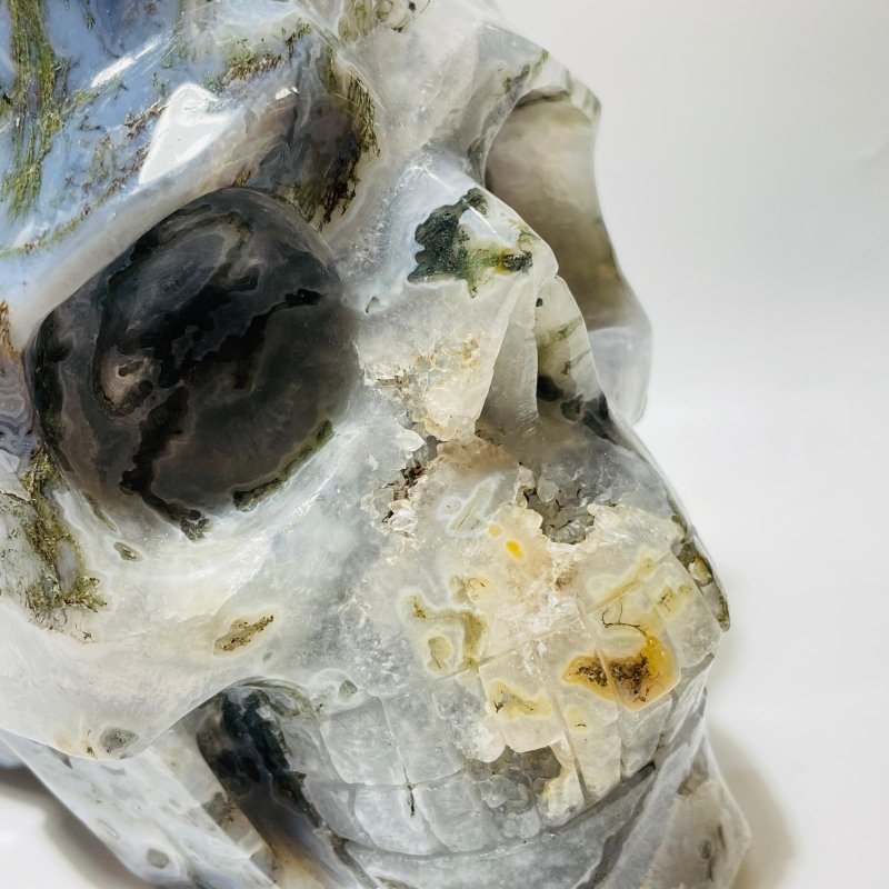 Large Geode Moss Agate Skull Carving -Wholesale Crystals