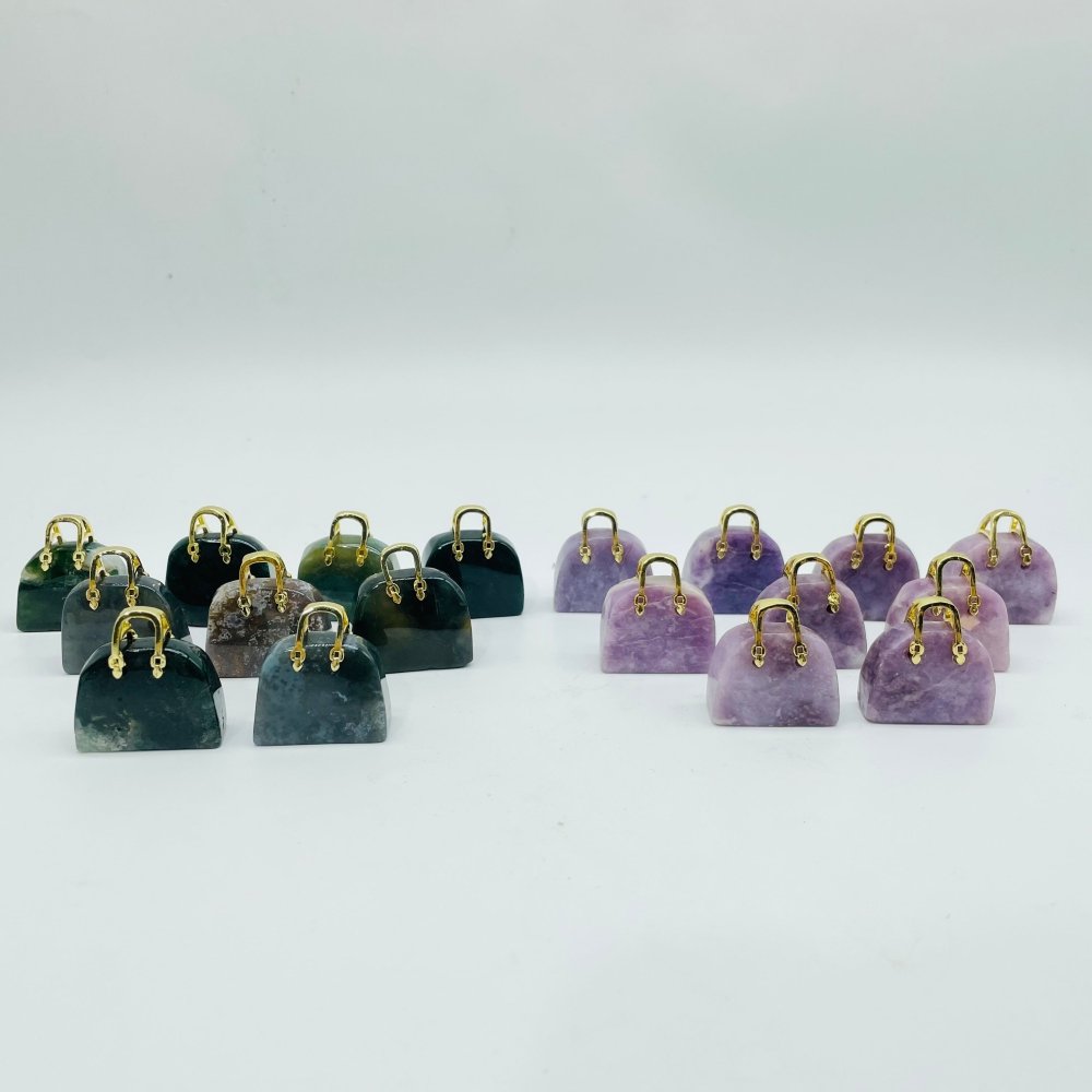 Lepidolite & Moss Agate Handbag Carving Wholesale -Wholesale Crystals
