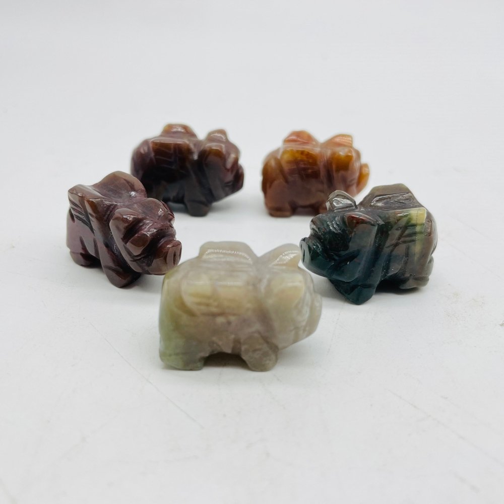 Mini Flying Pig Carving Animal Clear Quartz&Moss Agate Wholesale -Wholesale Crystals
