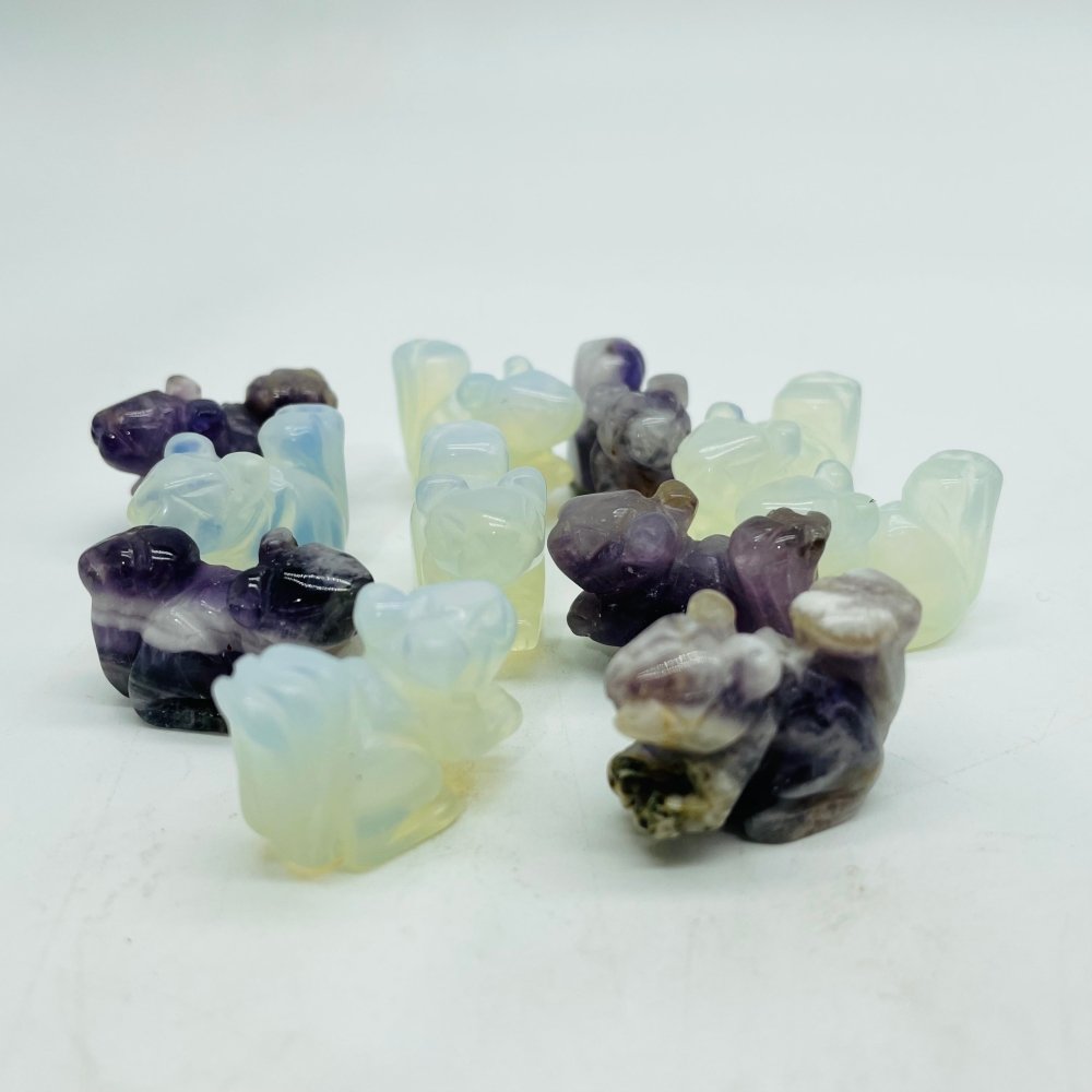 Mini Squirrel Carving Animals Chevron Amethyst&Opalite Wholesale -Wholesale Crystals