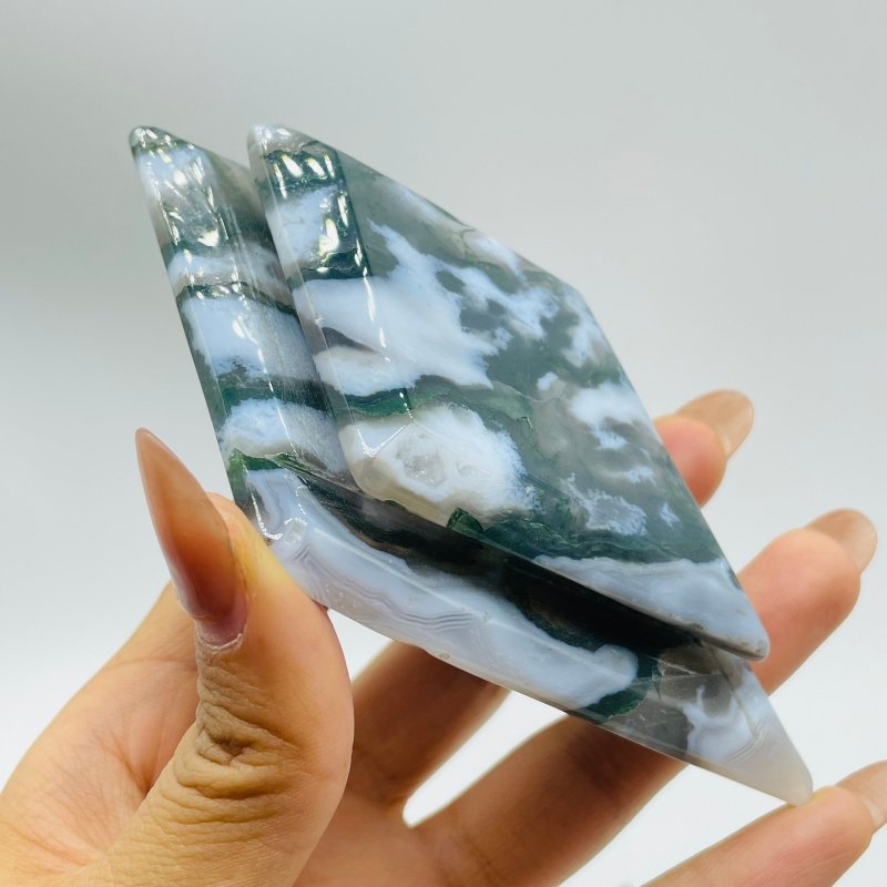 Moss Agate Double Rhombus Shaped Carving Wholesale - Wholesale Crystals