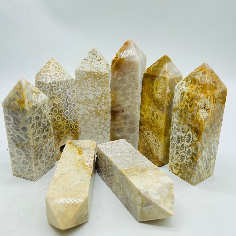 Natural Coral Jade Four-Sided Tower Point Wholesale -Wholesale Crystals