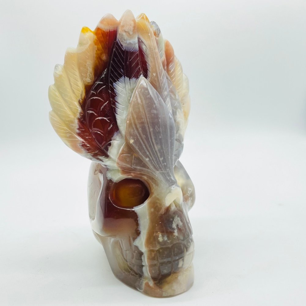 Sakura Flower Agate Maya Feather Skull Carving -Wholesale Crystals