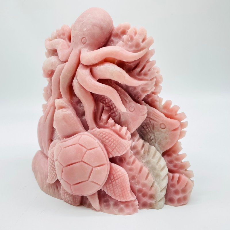 Unique Pink Opal Underwater World Octopus Sea Turtle WIth Dolphin Carving -Wholesale Crystals