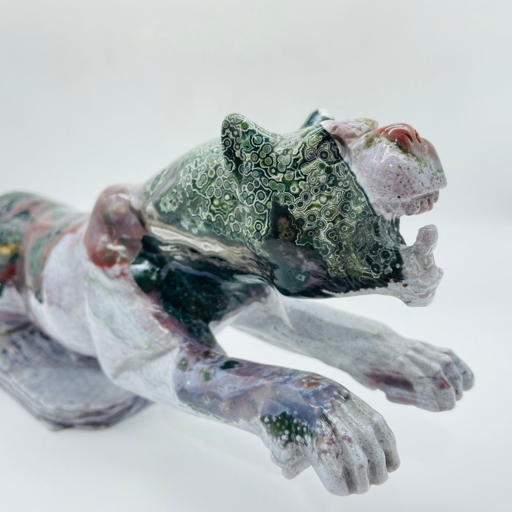 Unique Vein Ocean Jasper Galloping Leopard Panther Carving -Wholesale Crystals