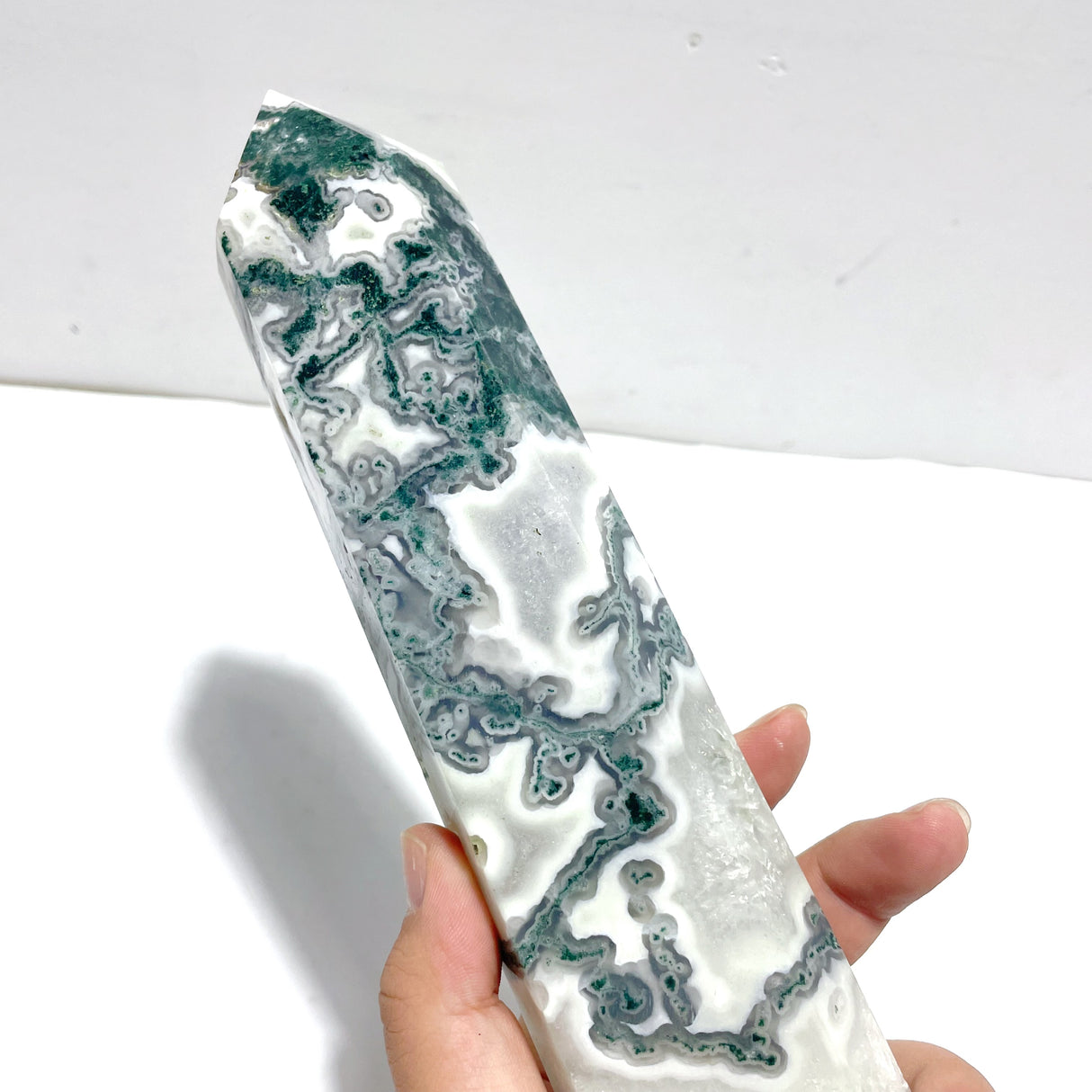 4 Pieces Tall Geode White Moss Agate Points
