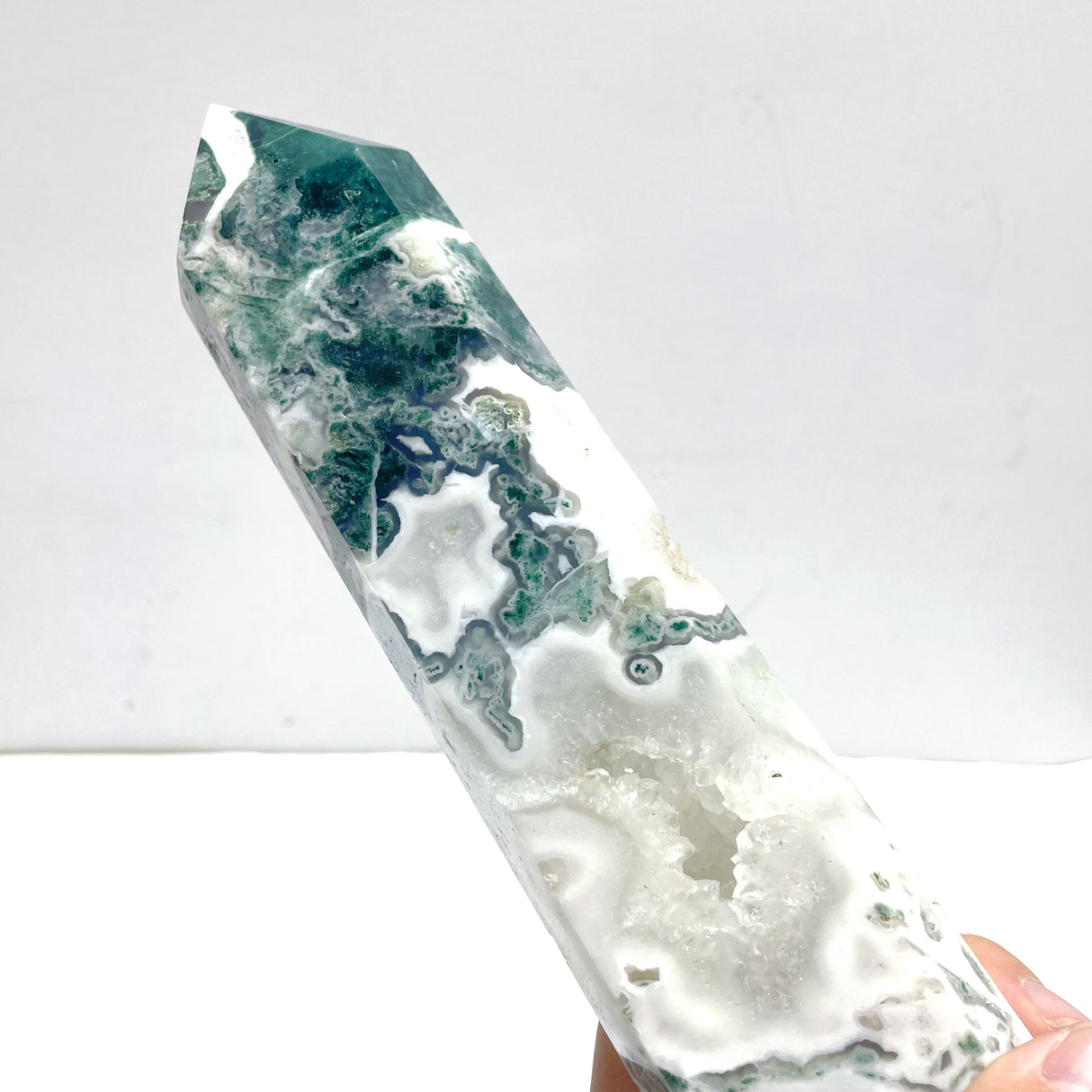 4 Pieces Tall Geode White Moss Agate Points