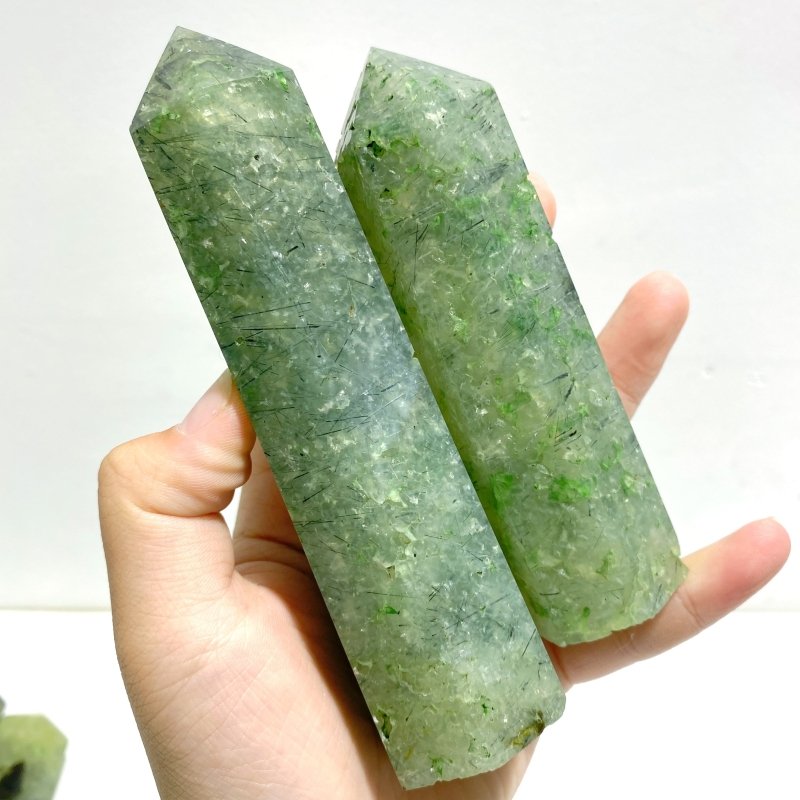 11 Pieces Large Green Prehnite Stone Tower - Wholesale Crystals