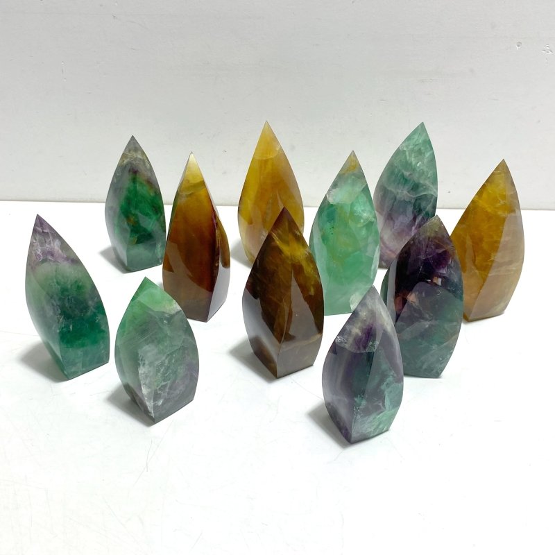 11 Pieces Large Rainbow Fluorite Mixed Color Flame High Quality - Wholesale Crystals