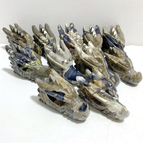 11 Pieces Volcanic Agate Dragon Head Carving Closeout(UV-Reactive) -Wholesale Crystals