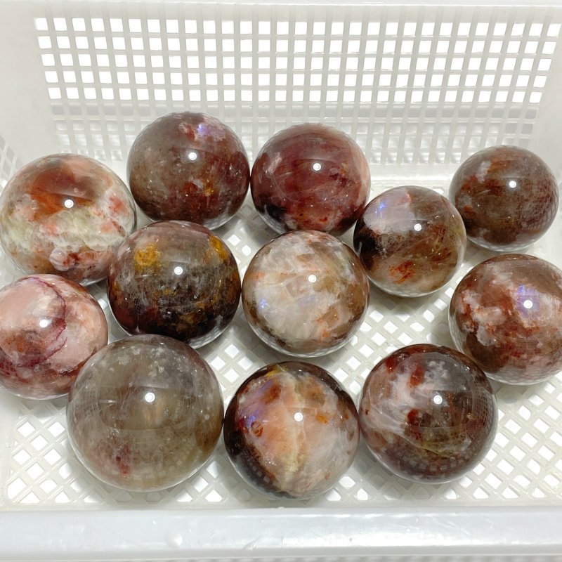 12 Pieces Fire Quartz Mixed Moonstone Spheres - Wholesale Crystals