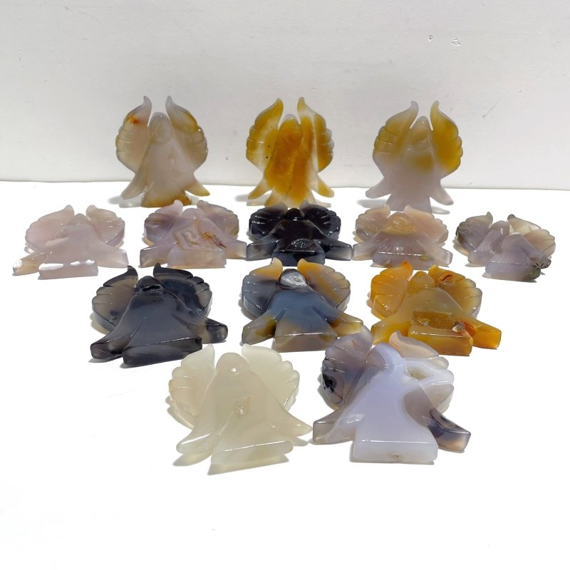 13 Pieces Geode Druzy Agate Angel Carving - Wholesale Crystals