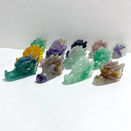 13 Pieces Rainbow Fluorite Dragon Head Carving -Wholesale Crystals