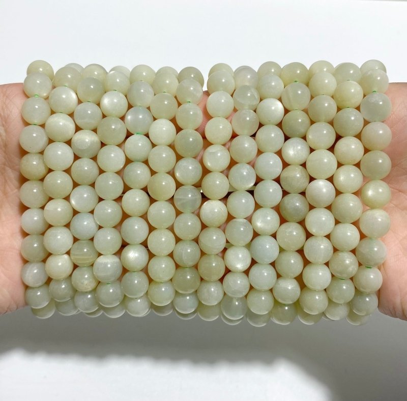 14 Pieces 9mm Light Green Moonstone Bracelet -Wholesale Crystals