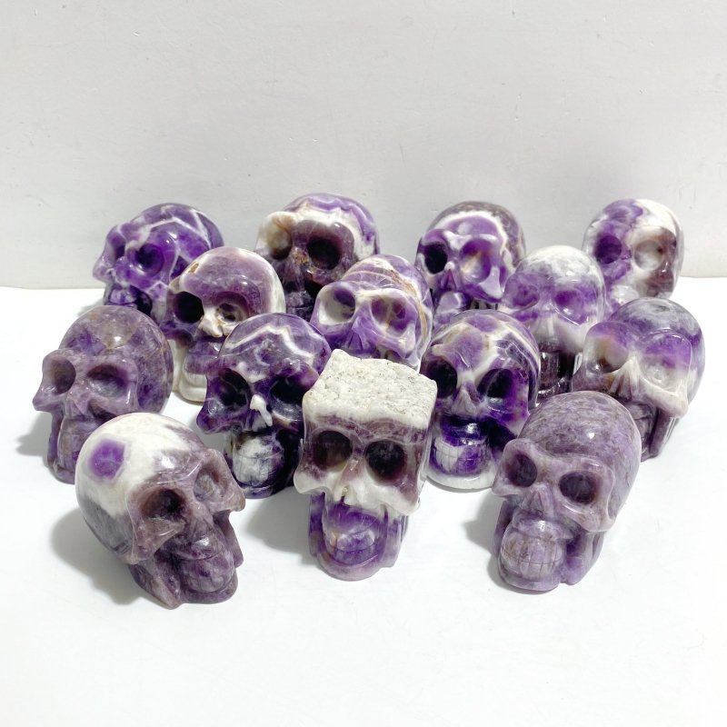 14 Pieces Chevron Amethyst Skull Carving -Wholesale Crystals
