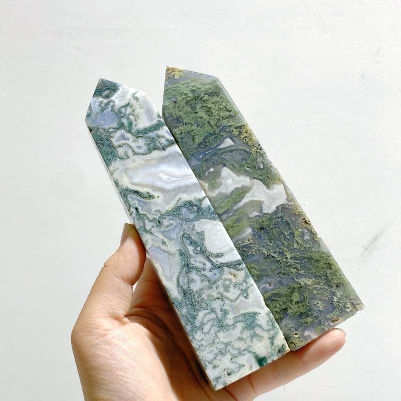 14 Pieces Moss Agate Four - sided Points - Wholesale Crystals