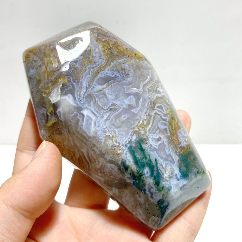 14 Pieces Moss Agate Shallow Bowl Coffin Carving - Wholesale Crystals