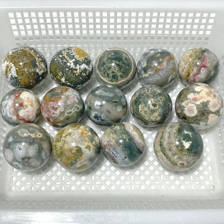 14 Pieces Ocean Jasper Spheres Balls - Wholesale Crystals