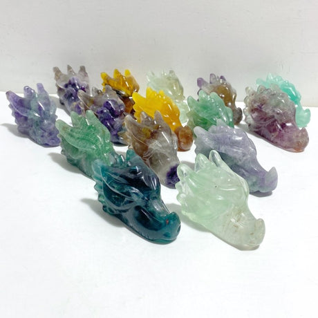15 Pieces Rainbow Fluorite Dragon Head Carving -Wholesale Crystals
