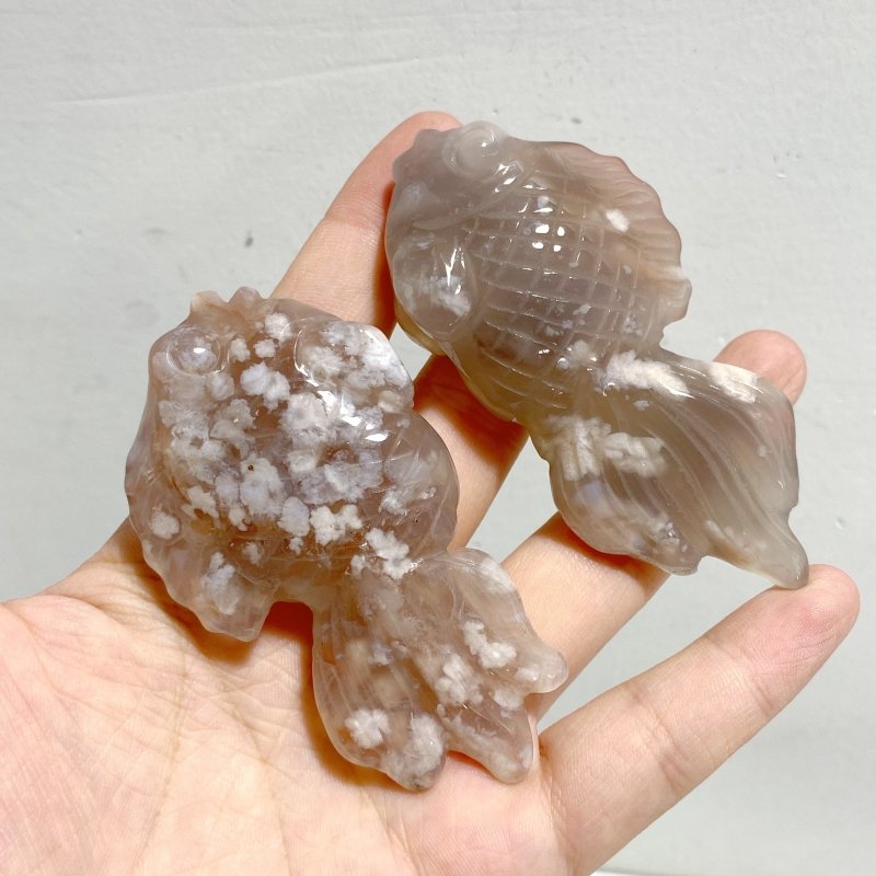 15 Pieces Sakura Flower Agate Beautiful Goldfish Carving -Wholesale Crystals